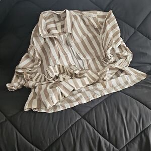 American Eagle Outfitters Beige and White Striped Button Down Shirt